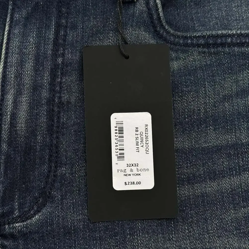 Rag & Bone Fit 2 Slim Fit Quincy Size 32x32 Dark Wash Denim Jeans NWT MSRP $238